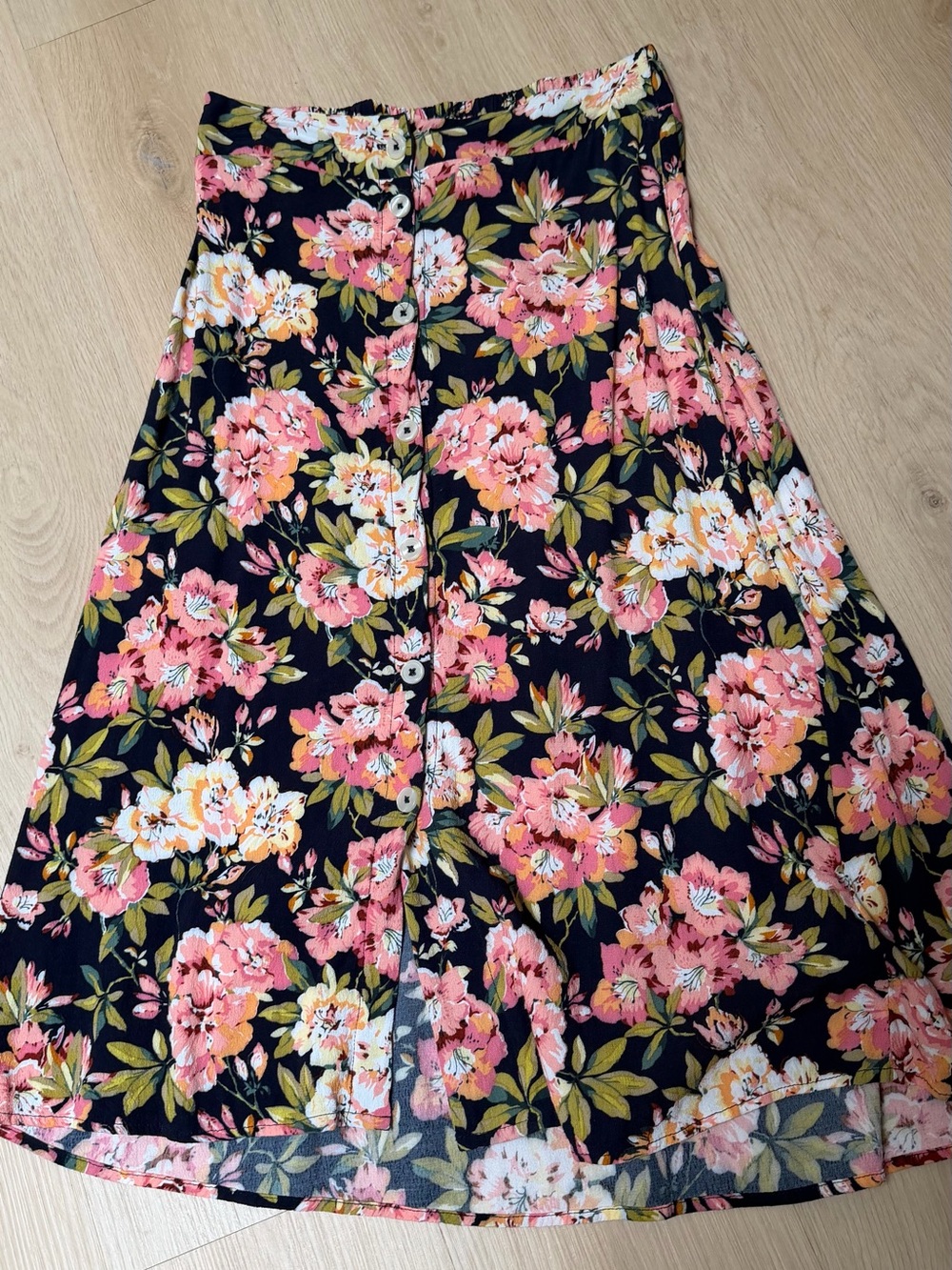 Philosophy Black Midi Skirt with Pink and Cream Floral Print